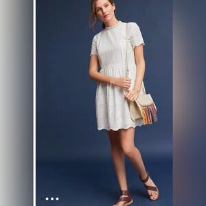 Anthropologie English Factory Mock Neck Eyelet Dress White Feminine Size XS NEW